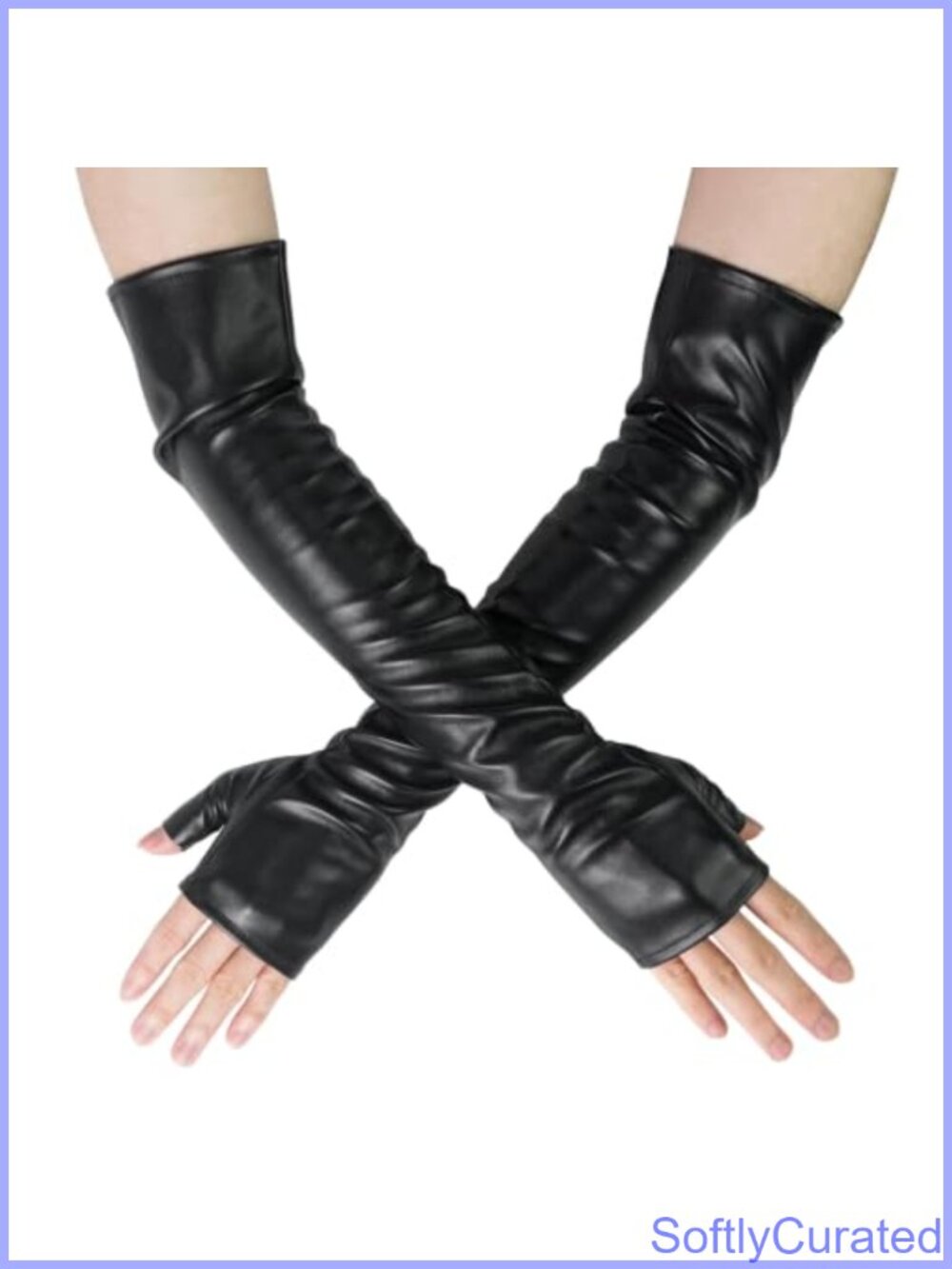 Faux Leather Fingerless Gloves Extra Long Over Elbow Sleeve
